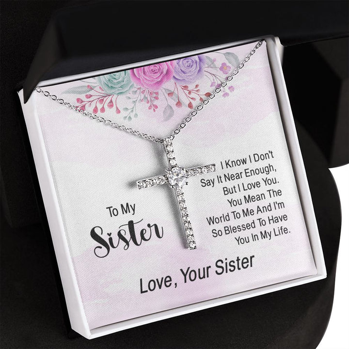 To My Sister | You Mean The World To Me - CZ Cross Necklace