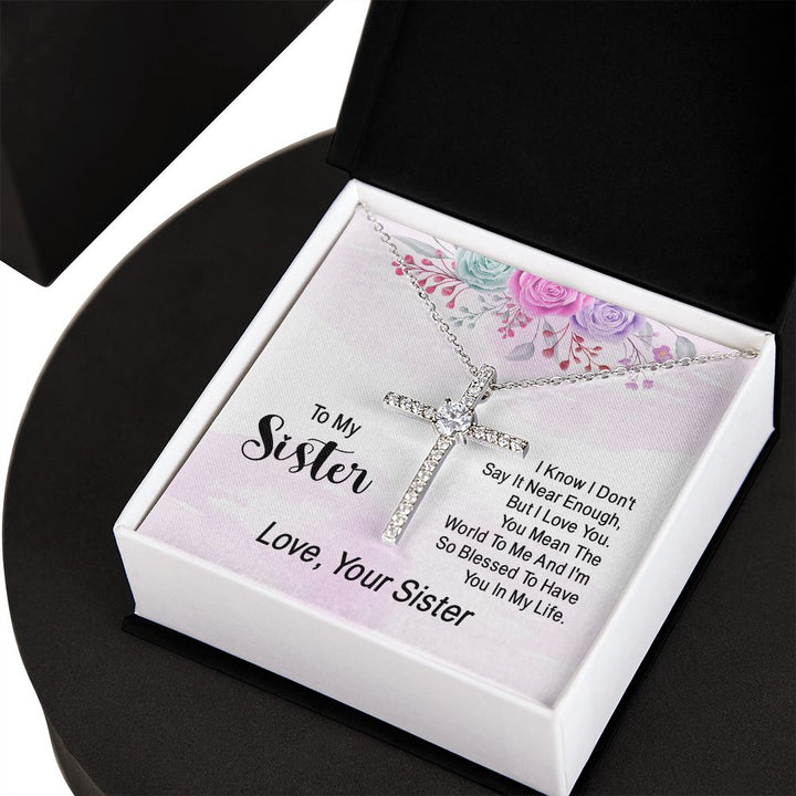 To My Sister | You Mean The World To Me - CZ Cross Necklace