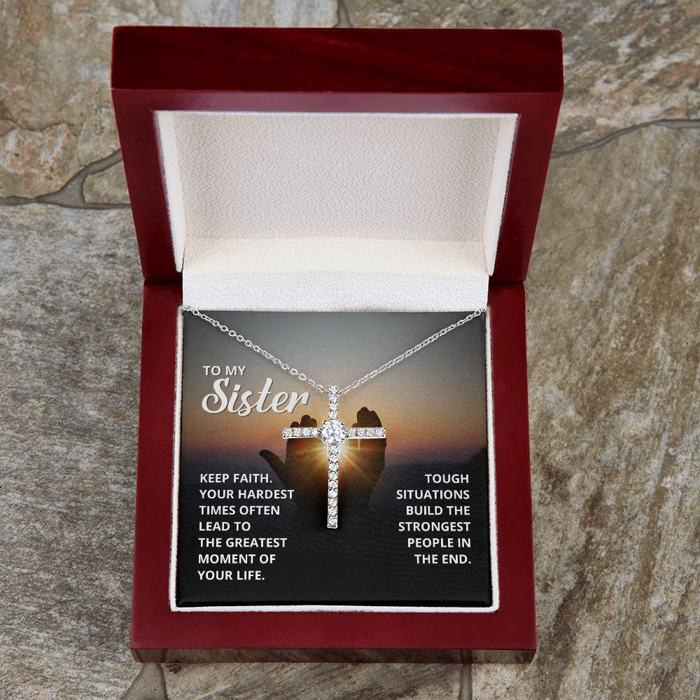 To My Sister | Keep Faith - CZ Cross Necklace