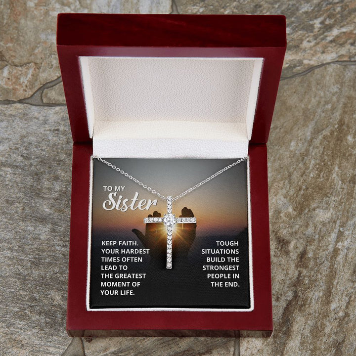 To My Sister | Keep Faith - CZ Cross Necklace