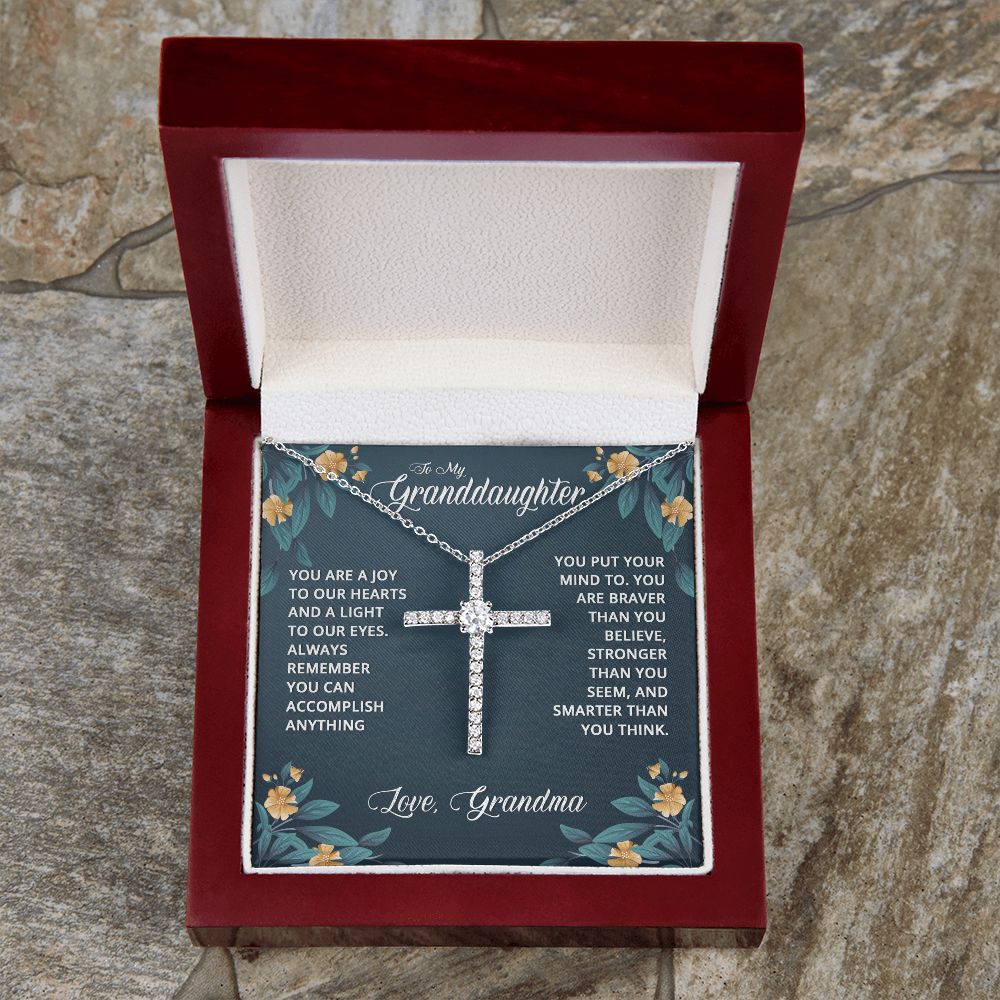 To My Granddaughter | You are a joy to our Heart - CZ Cross Necklace