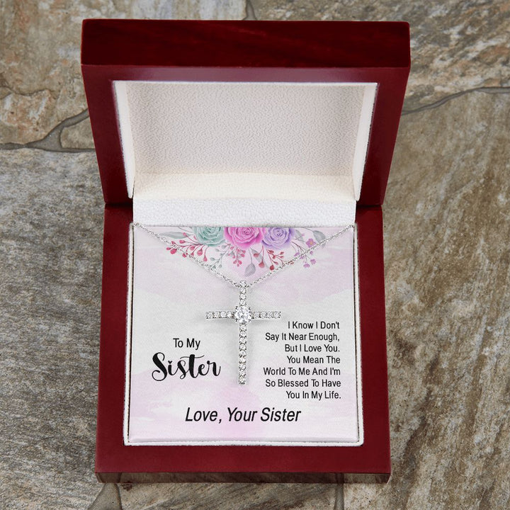 To My Sister | You Mean The World To Me - CZ Cross Necklace