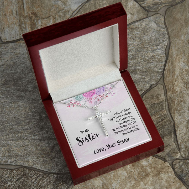 To My Sister | You Mean The World To Me - CZ Cross Necklace