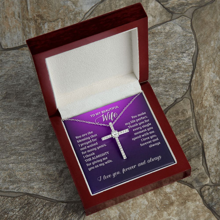 To My Wife | You are the blessing that I prayed for - CZ Cross Necklace