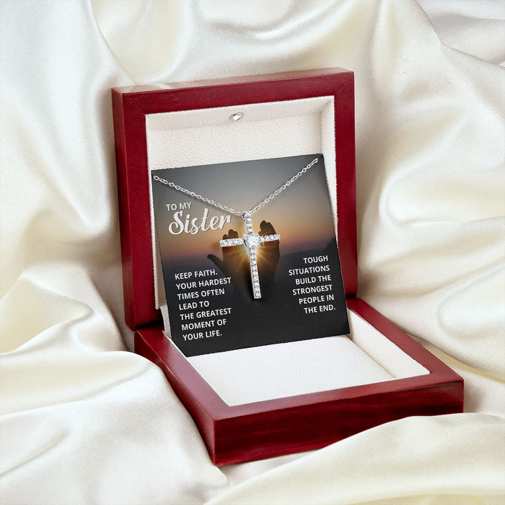 To My Sister | Keep Faith - CZ Cross Necklace