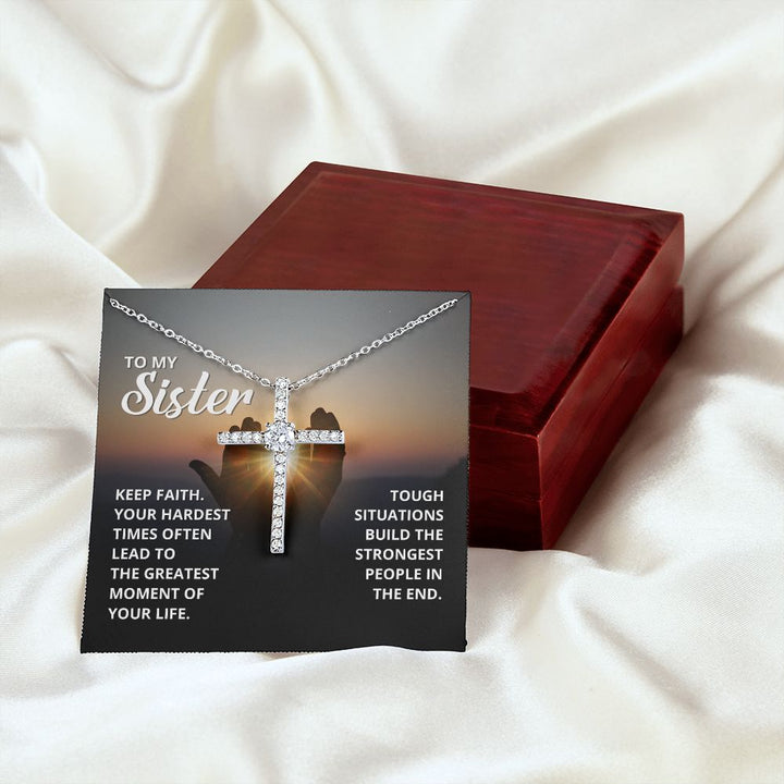 To My Sister | Keep Faith - CZ Cross Necklace