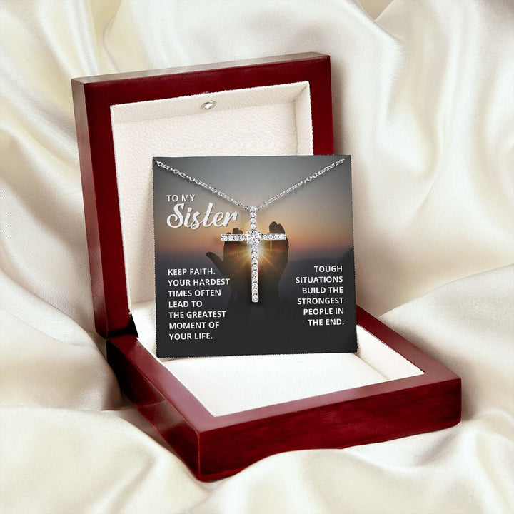 To My Sister | Keep Faith - CZ Cross Necklace