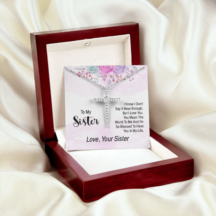To My Sister | You Mean The World To Me - CZ Cross Necklace
