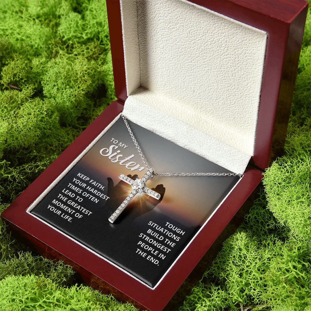 To My Sister | Keep Faith - CZ Cross Necklace