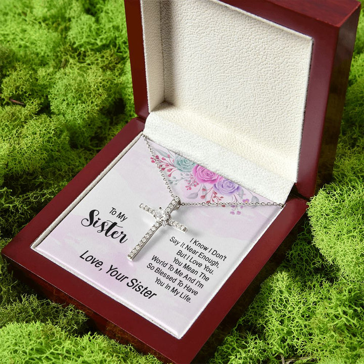 To My Sister | You Mean The World To Me - CZ Cross Necklace