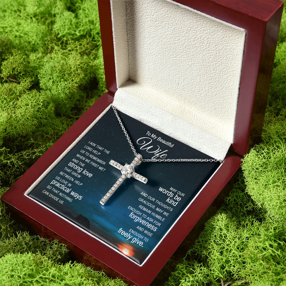 To My Beautiful Wife |  I ask that the Lord help Us - CZ Cross Necklace