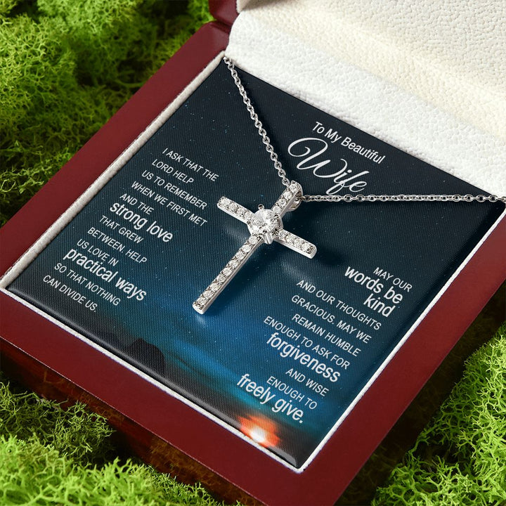 To My Beautiful Wife |  I ask that the Lord help Us - CZ Cross Necklace