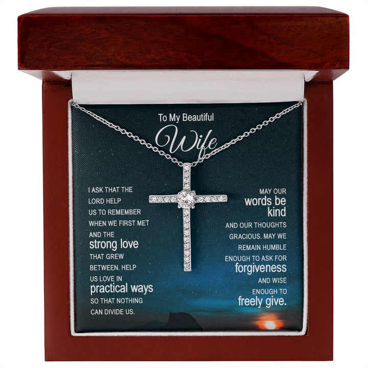 To My Beautiful Wife |  I ask that the Lord help Us - CZ Cross Necklace