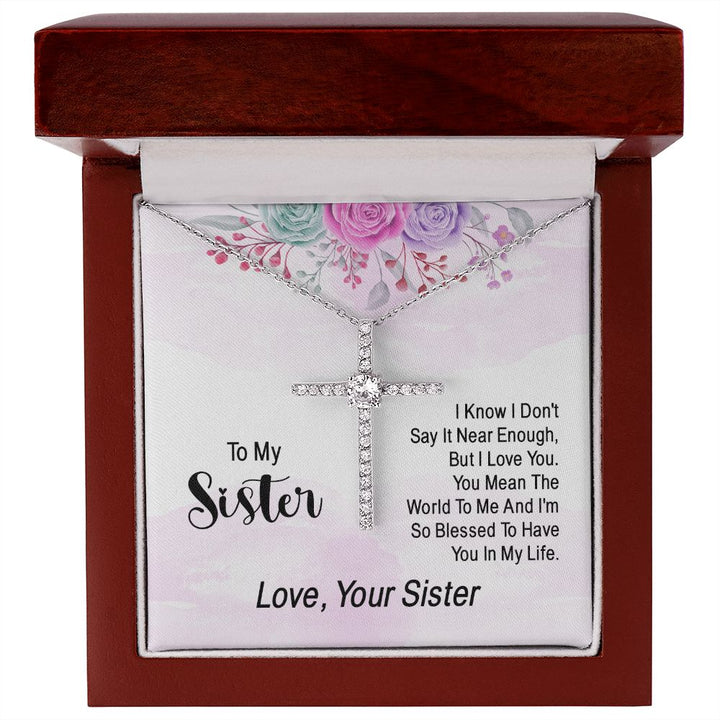 To My Sister | You Mean The World To Me - CZ Cross Necklace