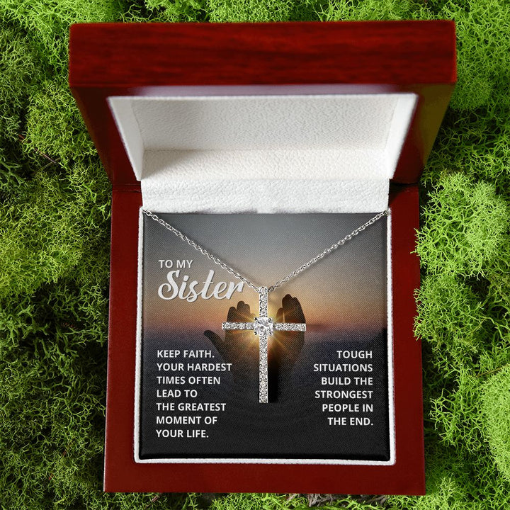 To My Sister | Keep Faith - CZ Cross Necklace