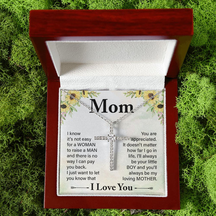 To My Mom | I know it's not easy - CZ Cross Necklace