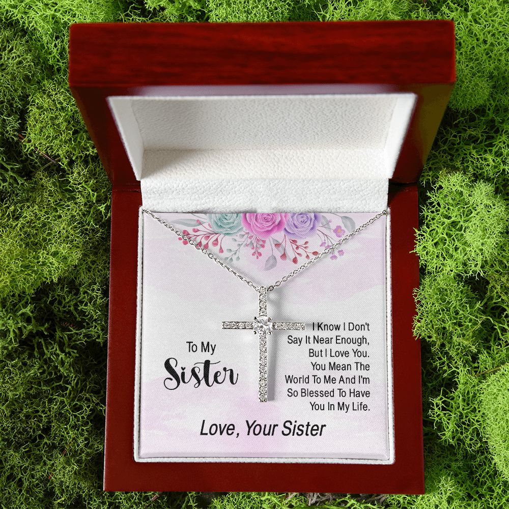 To My Sister | You Mean The World To Me - CZ Cross Necklace