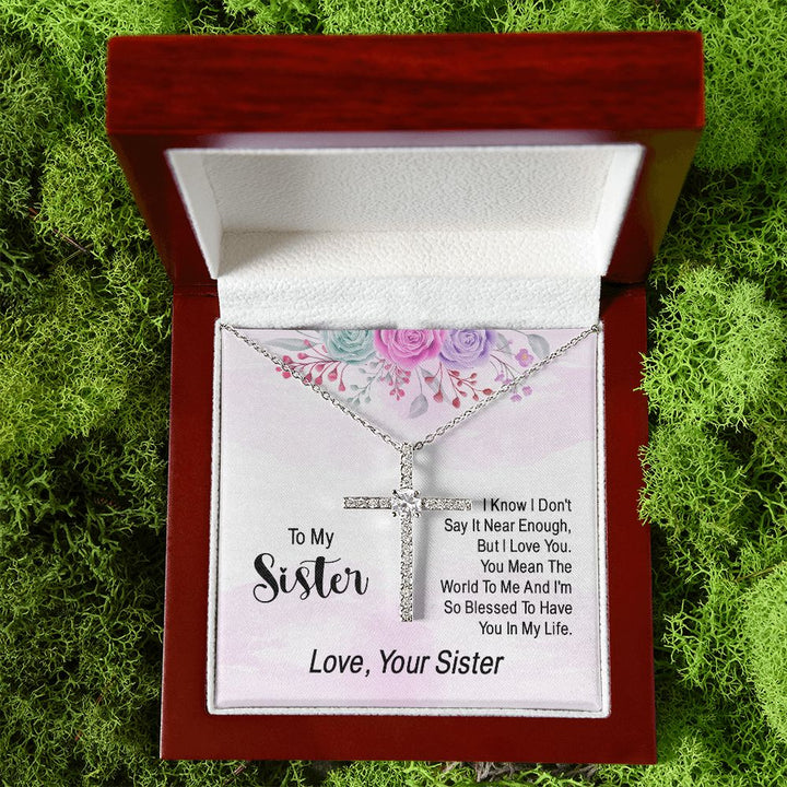 To My Sister | You Mean The World To Me - CZ Cross Necklace