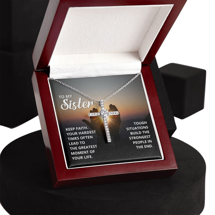 To My Sister | Keep Faith - CZ Cross Necklace