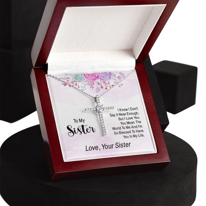 To My Sister | You Mean The World To Me - CZ Cross Necklace