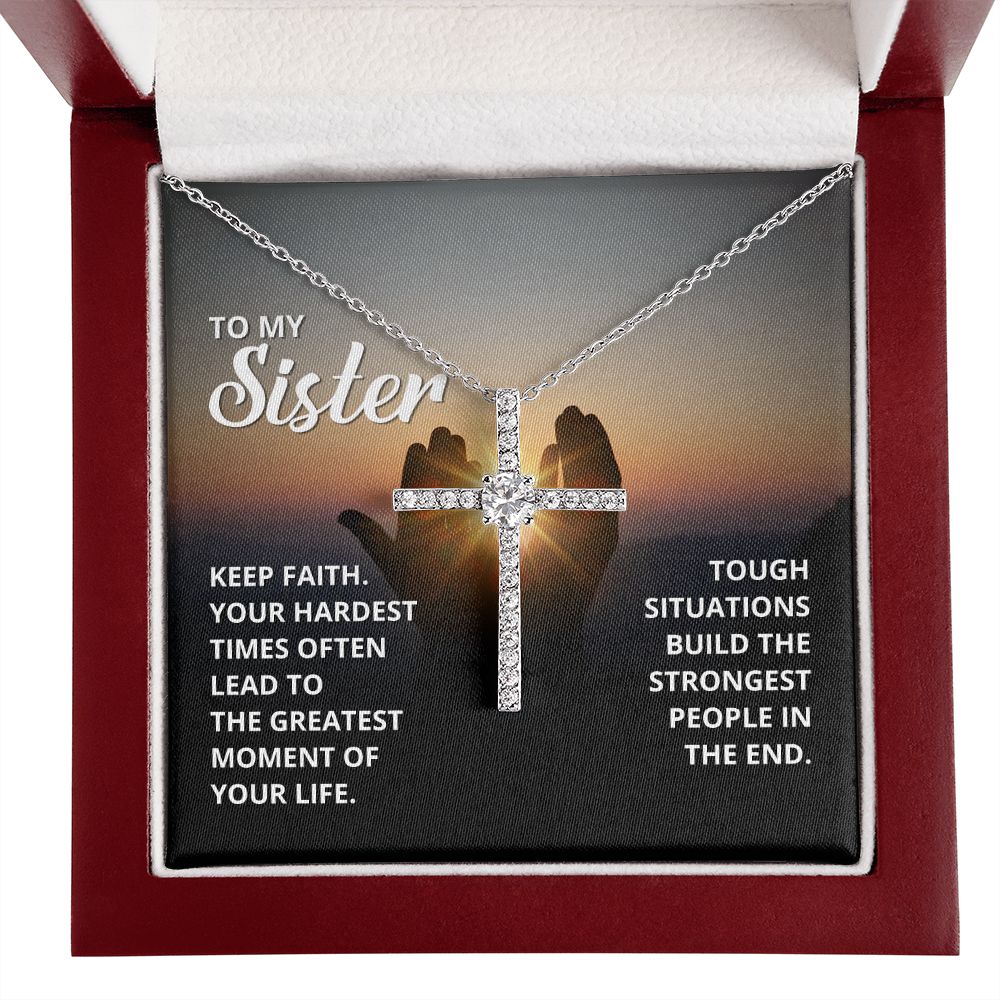 To My Sister | Keep Faith - CZ Cross Necklace