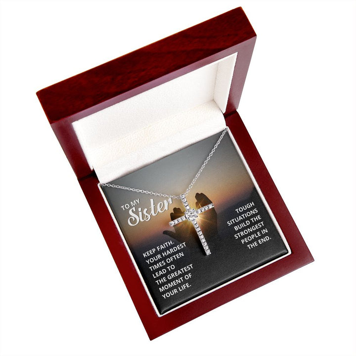 To My Sister | Keep Faith - CZ Cross Necklace