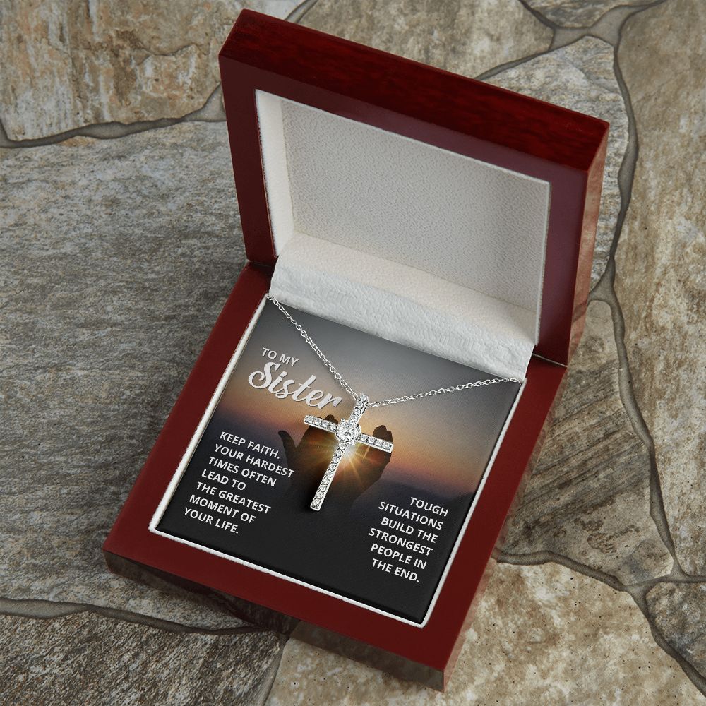 To My Sister | Keep Faith - CZ Cross Necklace