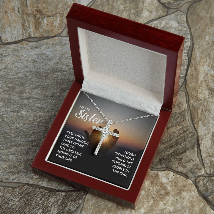 To My Sister | Keep Faith - CZ Cross Necklace