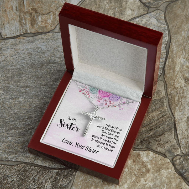 To My Sister | You Mean The World To Me - CZ Cross Necklace