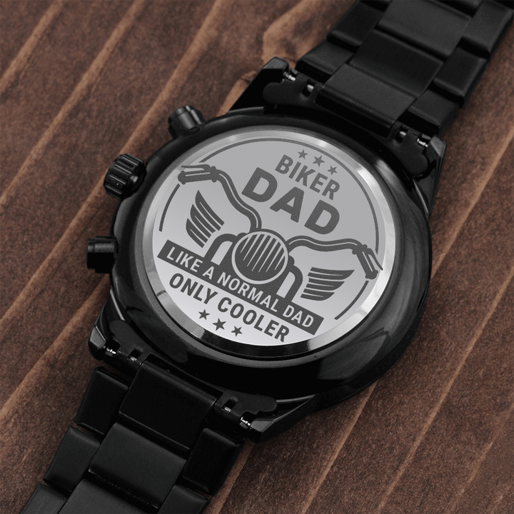 Biker Dad - Engraved Design Black Chronograph Watch