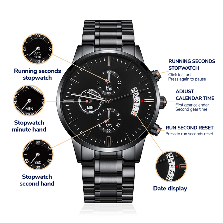 I Hooked The Best Dad - Engraved Design Black Chronograph Watch