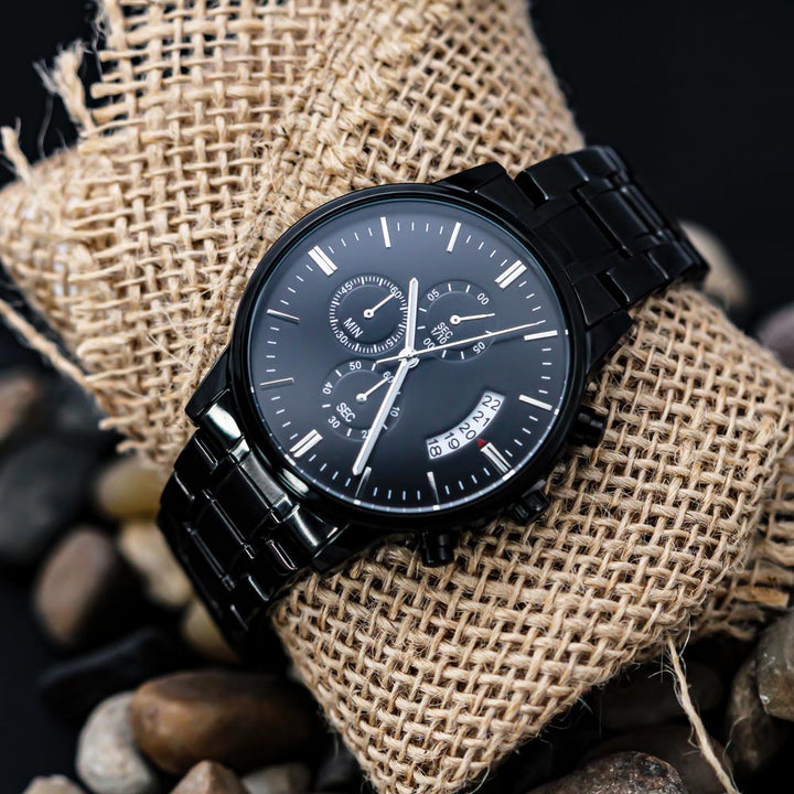 I Hooked The Best Dad - Engraved Design Black Chronograph Watch