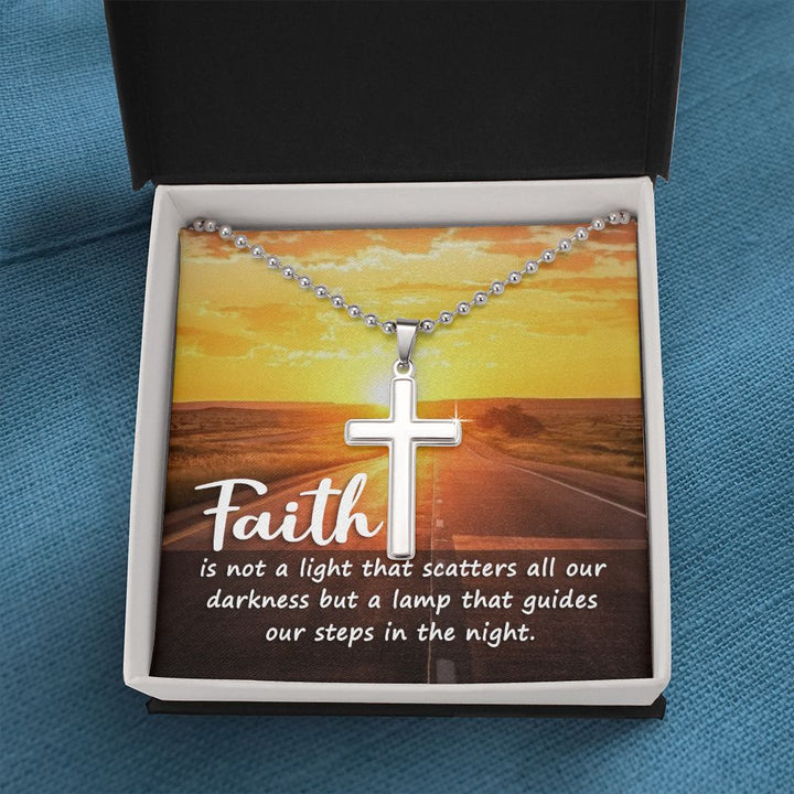 Faith | Faith is a lamp of all our darkness - Stainless Cross Necklace with Ball Chain