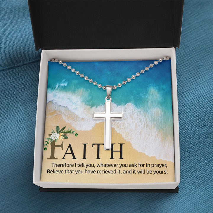 Faith | Therefore I Tell You - Stainless Cross Necklace with Ball Chain