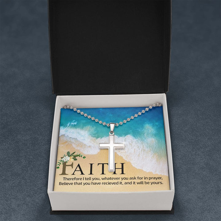 Faith | Therefore I Tell You - Stainless Cross Necklace with Ball Chain