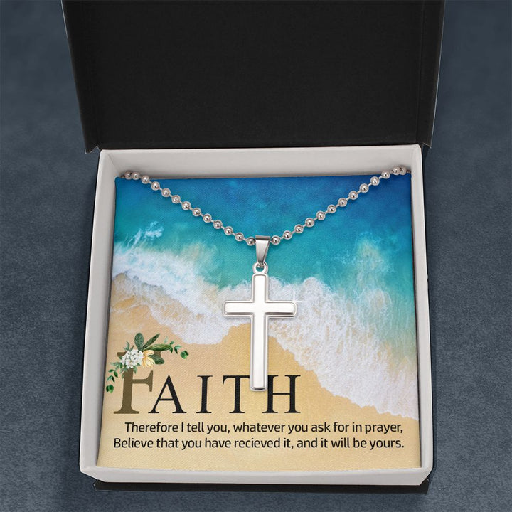 Faith | Therefore I Tell You - Stainless Cross Necklace with Ball Chain