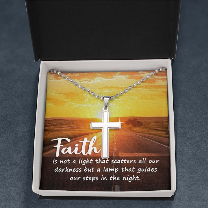 Faith | Faith is a lamp of all our darkness - Stainless Cross Necklace with Ball Chain