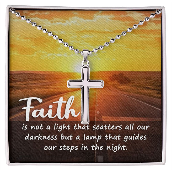 Faith | Faith is a lamp of all our darkness - Stainless Cross Necklace with Ball Chain