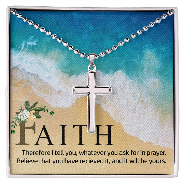 Faith | Therefore I Tell You - Stainless Cross Necklace with Ball Chain