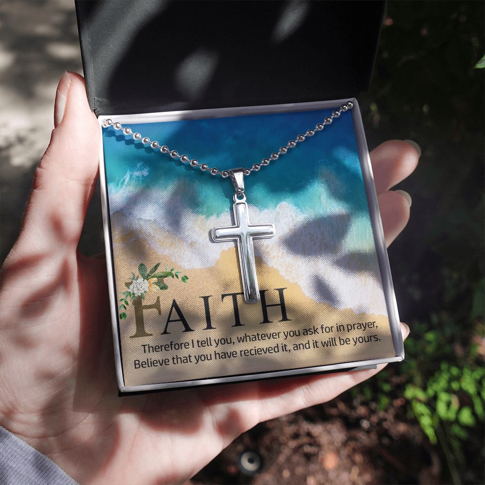 Faith | Therefore I Tell You - Stainless Cross Necklace with Ball Chain