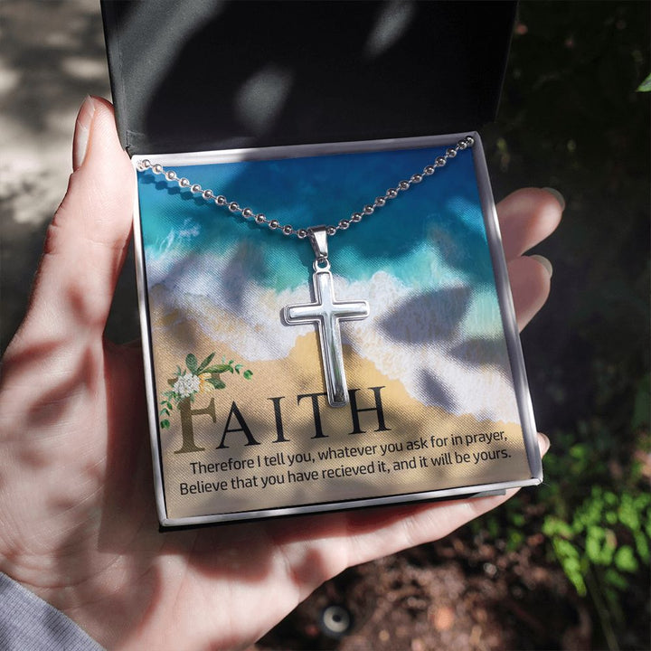 Faith | Therefore I Tell You - Stainless Cross Necklace with Ball Chain