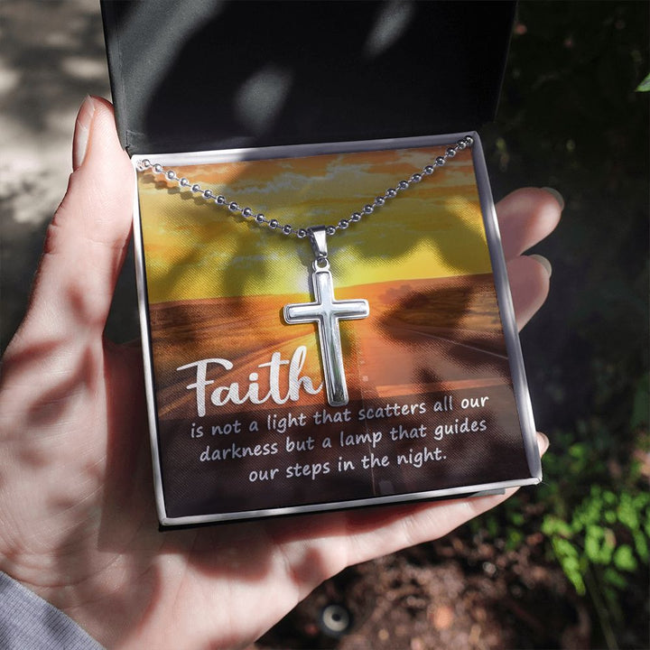 Faith | Faith is a lamp of all our darkness - Stainless Cross Necklace with Ball Chain