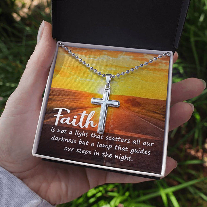 Faith | Faith is a lamp of all our darkness - Stainless Cross Necklace with Ball Chain
