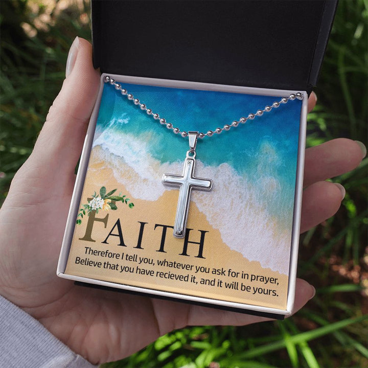 Faith | Therefore I Tell You - Stainless Cross Necklace with Ball Chain