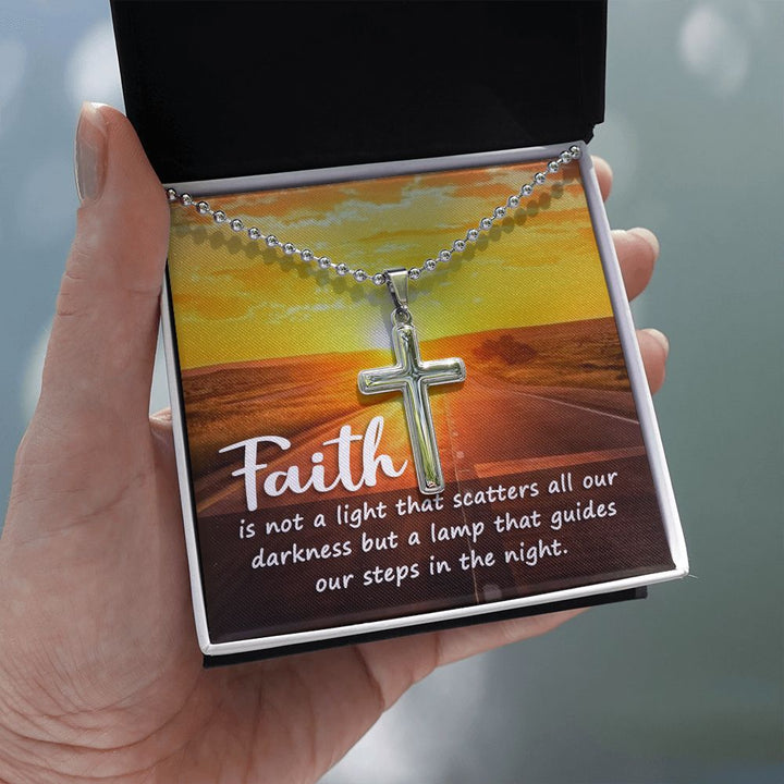 Faith | Faith is a lamp of all our darkness - Stainless Cross Necklace with Ball Chain