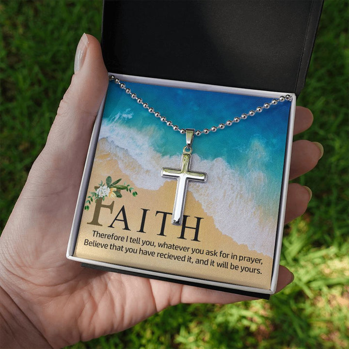 Faith | Therefore I Tell You - Stainless Cross Necklace with Ball Chain