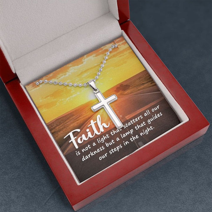Faith | Faith is a lamp of all our darkness - Stainless Cross Necklace with Ball Chain