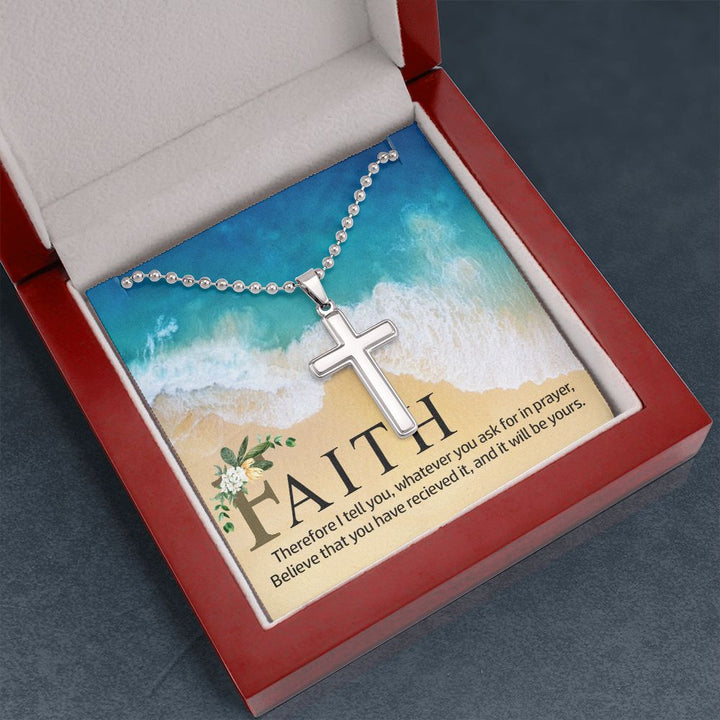 Faith | Therefore I Tell You - Stainless Cross Necklace with Ball Chain