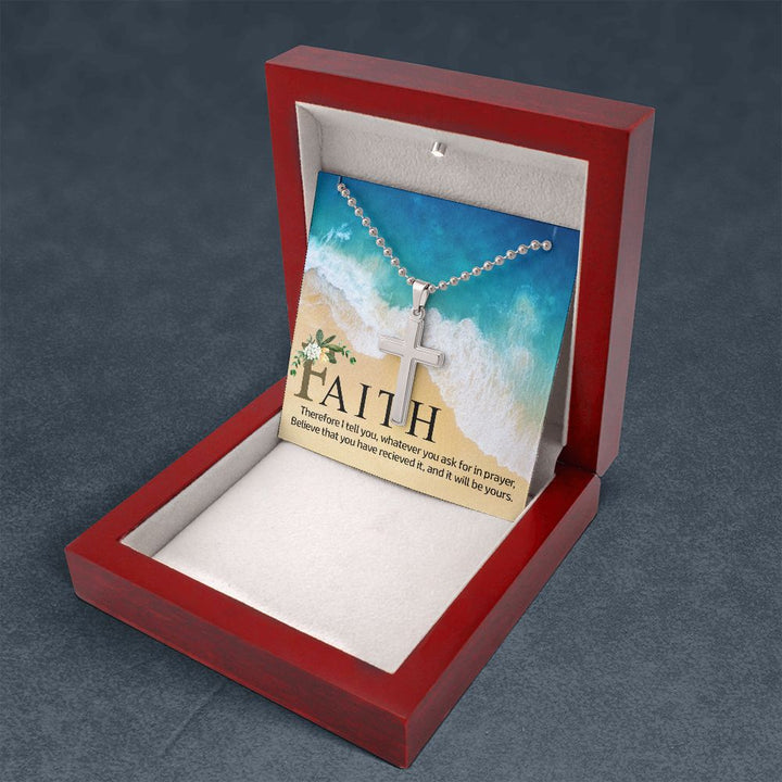 Faith | Therefore I Tell You - Stainless Cross Necklace with Ball Chain