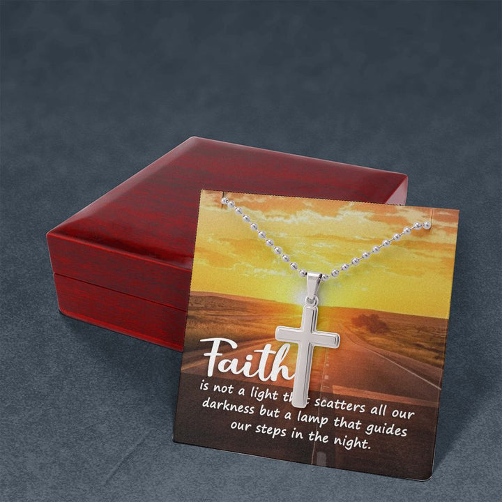 Faith | Faith is a lamp of all our darkness - Stainless Cross Necklace with Ball Chain